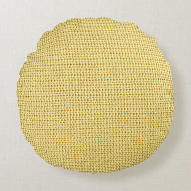 Vår Crochet: Gult Textile Art. Rund Kudde (Framsidan)