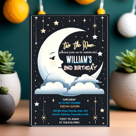 Vår Cute Space-natt himlar 2 Måne 2:a födelsedagen Inbjudningar