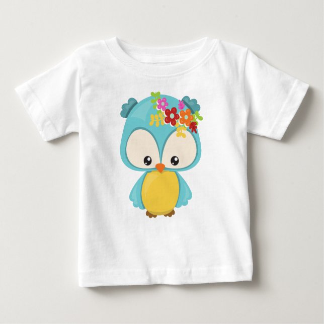 Vår, Cute Uggla, Little Uggla, Flowers T Shirt (Framsida)
