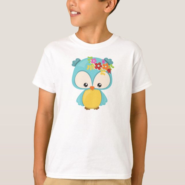 Vår, Cute Uggla, Little Uggla, Flowers T Shirt (Framsida)