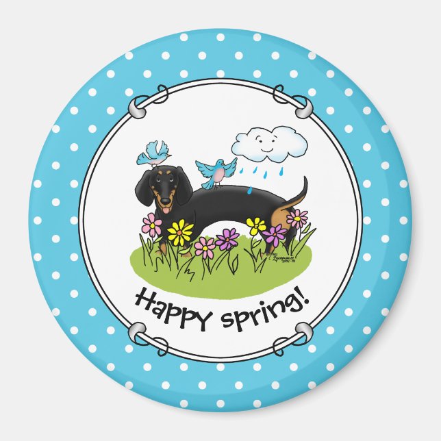 Vår Dachshund Hund Dachsie (svart och tan) Cute Magnet (Framsidan)