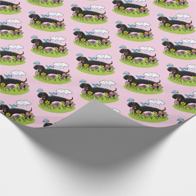 Vår Dachshund Hund Dachsie (svart och tan) Cute Presentpapper (Hörn)