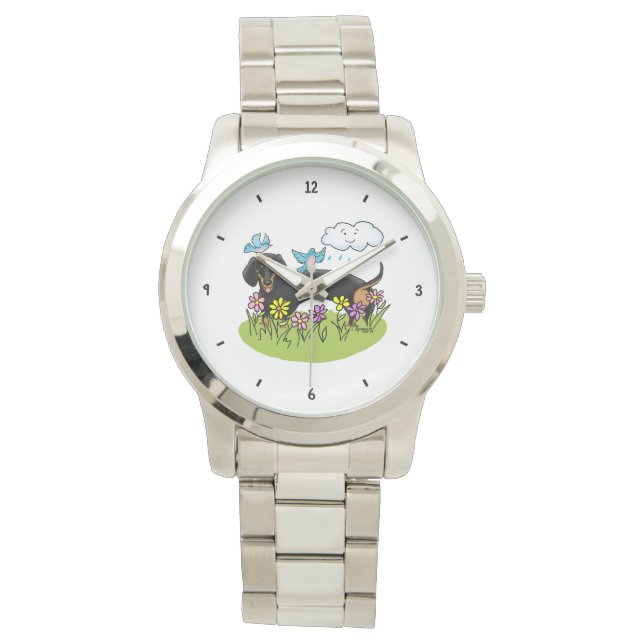 Vår Dachshund (svart och tan) Cute hund Armbandsur (Framsida)