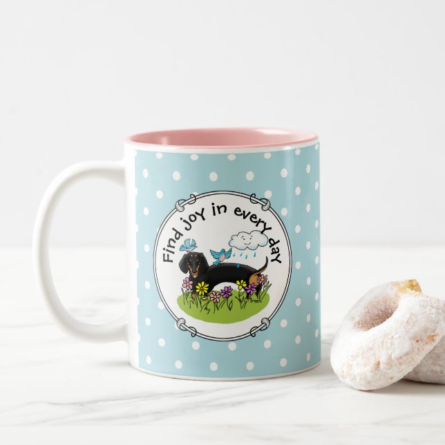 Vår Dachshund (svart och tan) Cute hund Två-Tonad Mugg (Med munk)