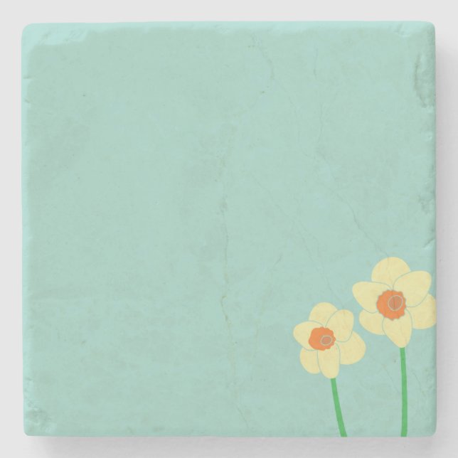 Vår Daffodil Background Gula blommor på Blue Stenunderlägg (Framsidan)