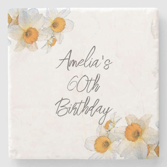 Vår Daffodil Birthday Stenunderlägg (Framsidan)