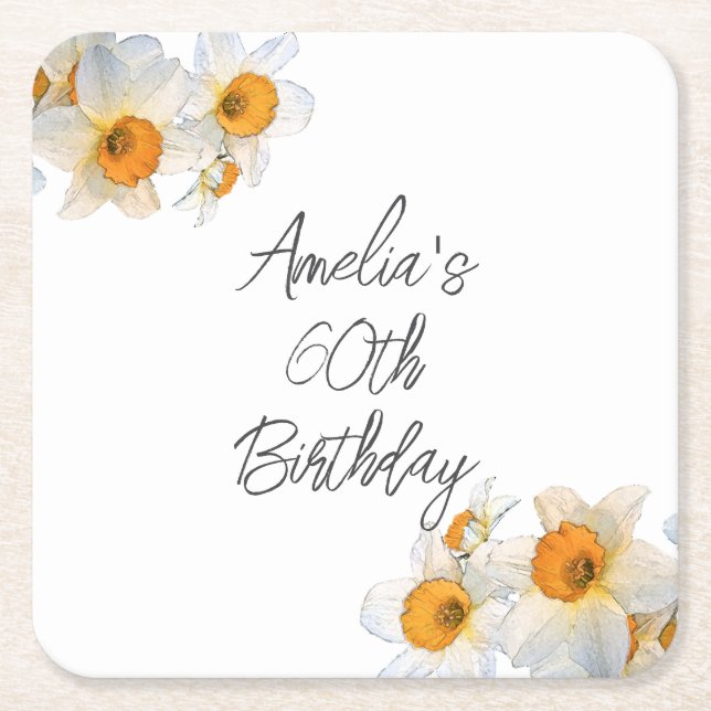 Vår Daffodil Birthday Underlägg Papper Kvadrat (Framsidan)