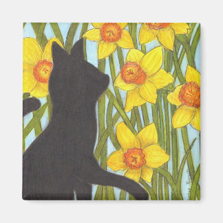 Vår Daffodil Black Cat Magnet
