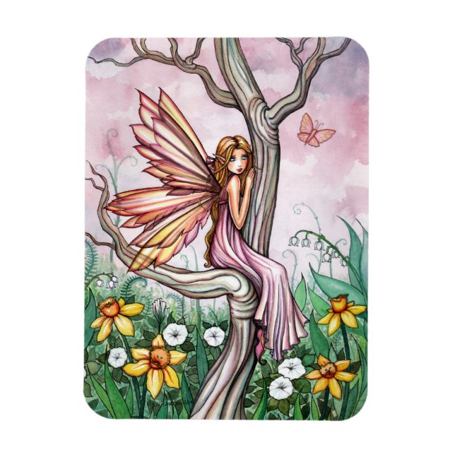Vår Daffodil Flower Fairy Magnet (Vertikal)