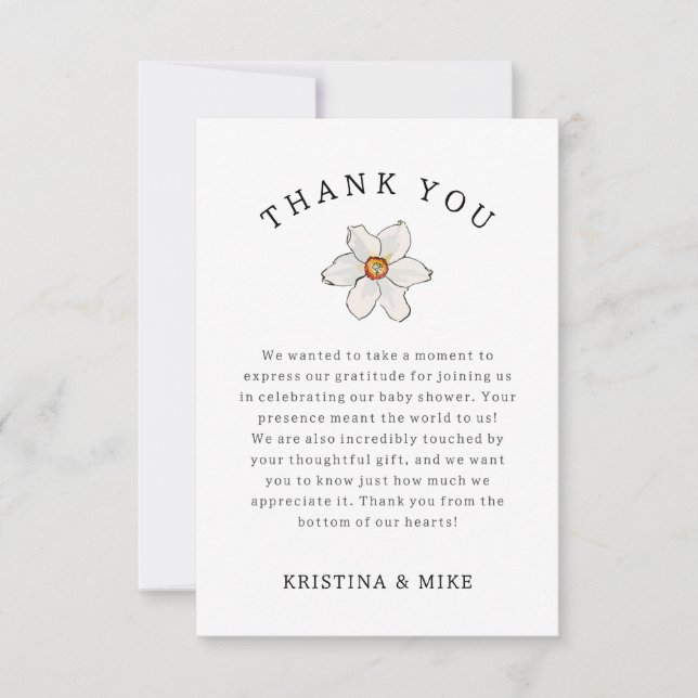 Vår Daffodil Flower Tack Baby Shower Kort (Framsida)