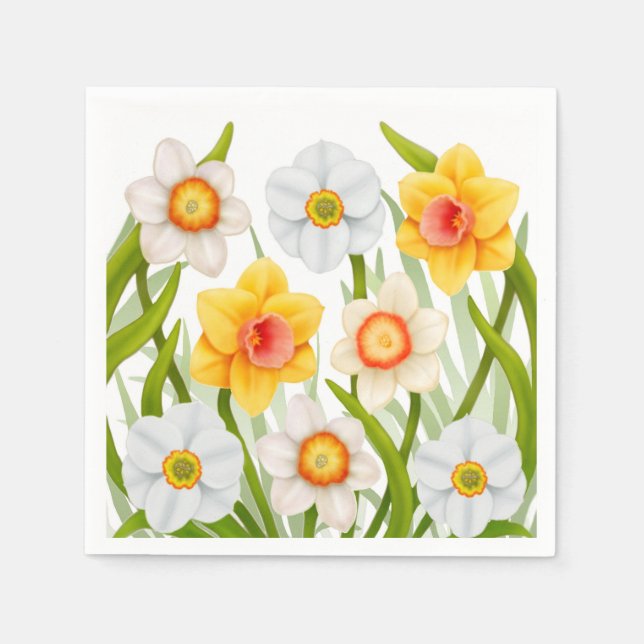 Vår Daffodil Flowers Napkins Pappersservett (Framsidan)