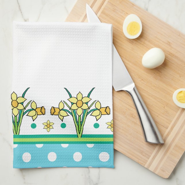 Vår Daffodil Gräns, Polka dots Kitchen Towel Kökshandduk (Vikt i Fjärdedel)
