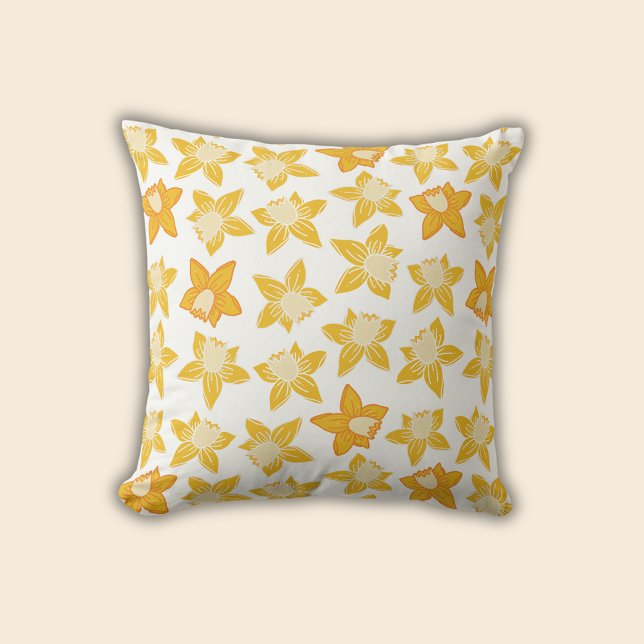 Vår Daffodil Mönster Kudde (Daffodil spring floral throw pillow)