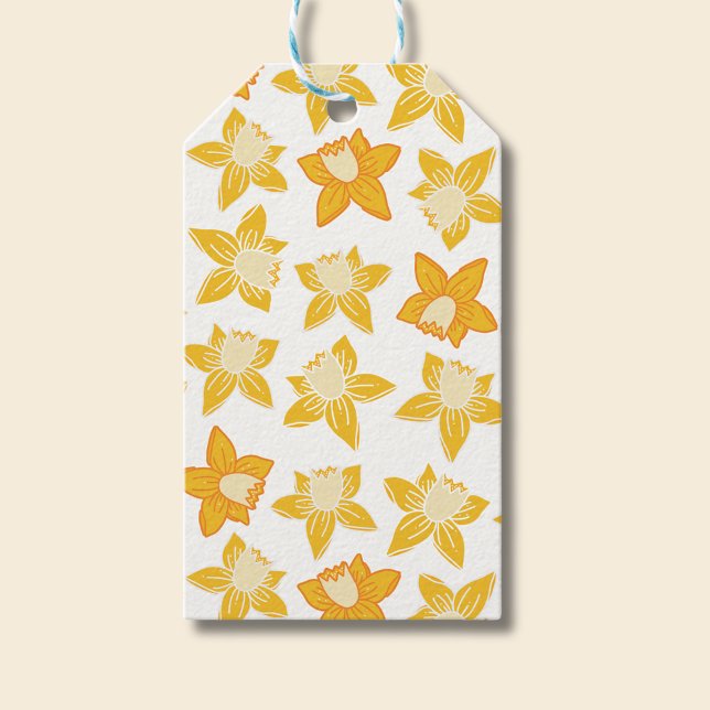 Vår Daffodil Mönster Presentetikett (Daffodil spring floral gift tag)