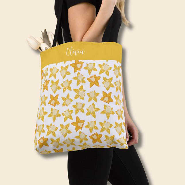 Vår Daffodil mönster Tygkasse (Daffodil spring floral personalized tote bag)