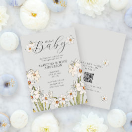Vår Daffodil QR Hej Baby Shower för QR-kod Inbjudningar