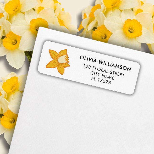 Vår Daffodil Returadress Etikett (Daffodil spring floral address label)