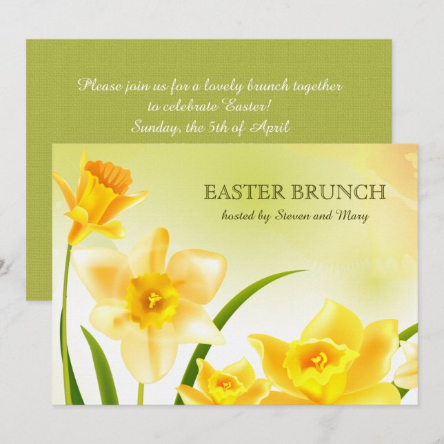 Vår Daffodils Anpassningsbar Påsk Brunch Inbjudningar (Fram/baksida)