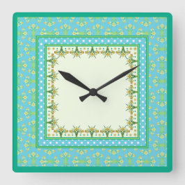 Vår Daffodils Gräns och Polka dots Wall Clock Fyrkantig Klocka