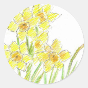 Vår Daffodils Gult Flower Watercolor Runt Klistermärke