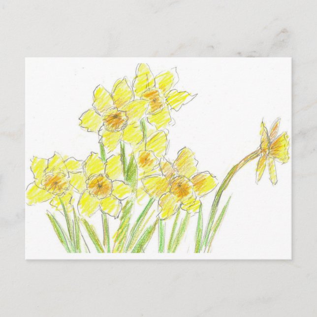 Vår Daffodils Gult Watercolor Flowers Vykort (Framsida)