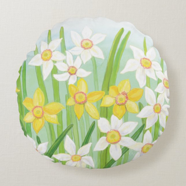 Vår Daffodils Rund Kudde (Framsidan)