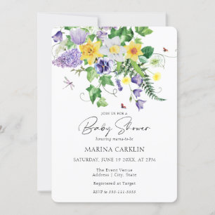 Vår Daffodils, Wildblommor & Dikt Baby Shower Inbjudningar