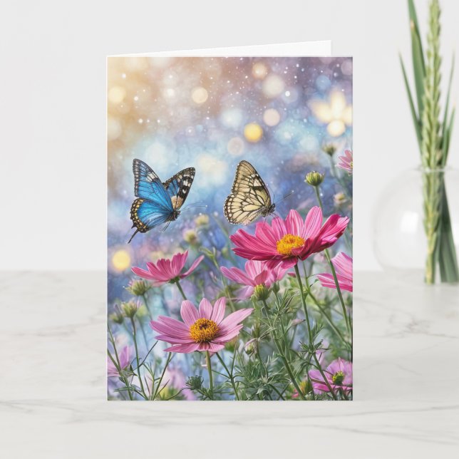 Vår- Dagjämning Fantasi Fjärilar Blommor Kort (Framsida)