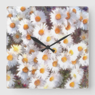 Vår Daisy Wildblomma vattenfärg Fyrkantig Klocka