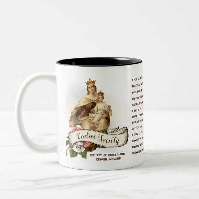 Vår Dam av berget Carmel Prayer Jesus Scapular Två-Tonad Mugg (Vänster)