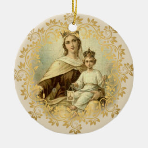 Vår dam av den Mount Carmel babyen Scapular Jesus Julgransprydnad Keramik