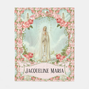 Vår dam av Fatima jungfruliga Mary w/Pink ro Fleecefilt