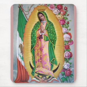 Vår dam av Guadalupe med den mexicanska flagga Musmatta