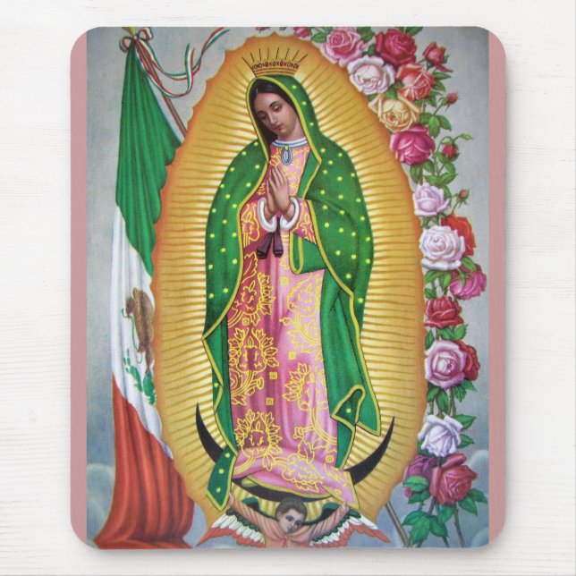 Vår dam av Guadalupe med den mexicanska flagga Musmatta (Framsidan)