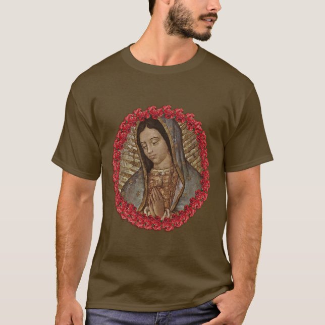 VÅR DAM AV GUADALUPE MED SPANSKA RO TEE SHIRT (Framsida)