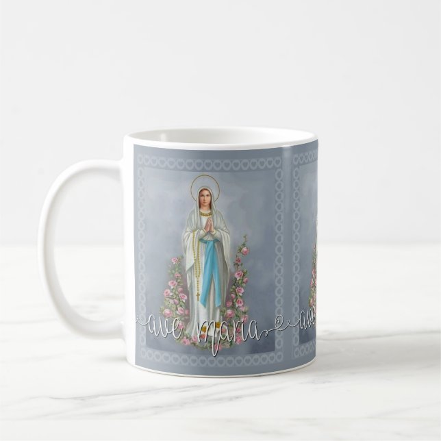 Vår dam av Lourdes Ave Maria jungfruliga Mary Kaffemugg (Vänster)