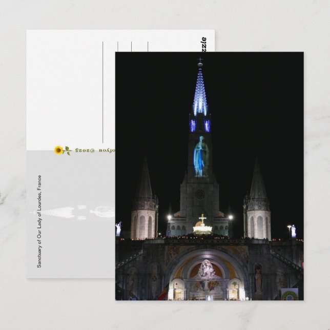 Vår Dam av lourdes, Frankrike- Vykort (Fram/baksida)