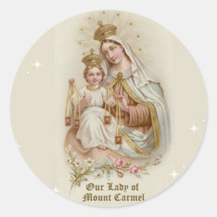 Vår dam av Mount Carmel med babyen Jesus Runt Klistermärke