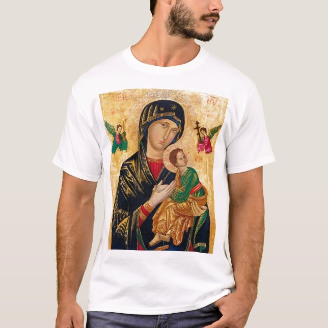 Vår Dam av Perpetence Help Virgin Mary Icon Ryssla T Shirt (Framsida)
