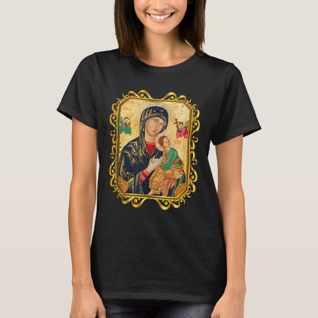 Vår Dam av perpetent hjälp välsignade Mor Mary Cat T Shirt (Framsida)