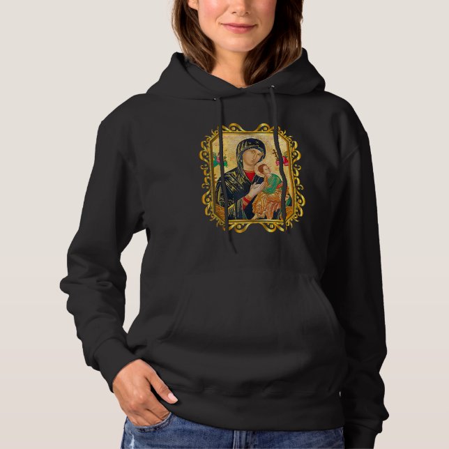 Vår Dam av Perpetual Help Blsed Mor Mary Cat T Shirt (Framsida)