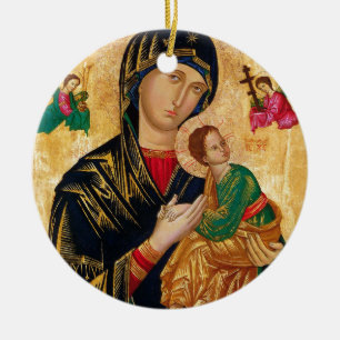 Vår Dam av Perpetual Help Icon Virgin Mary Art Julgransprydnad Keramik