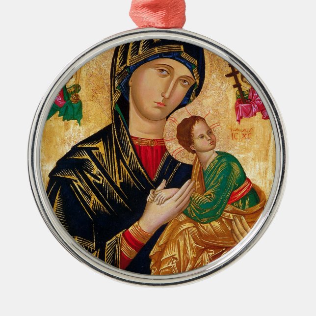 Vår Dam av Perpetual Help Icon Virgin Mary Art Julgransprydnad Metall (Framsidan)