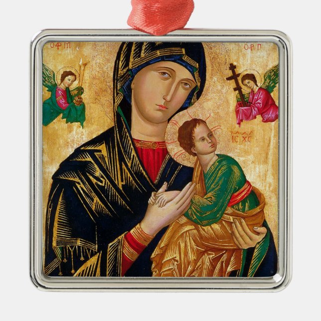 Vår Dam av Perpetual Help Icon Virgin Mary Art Julgransprydnad Metall (Framsidan)
