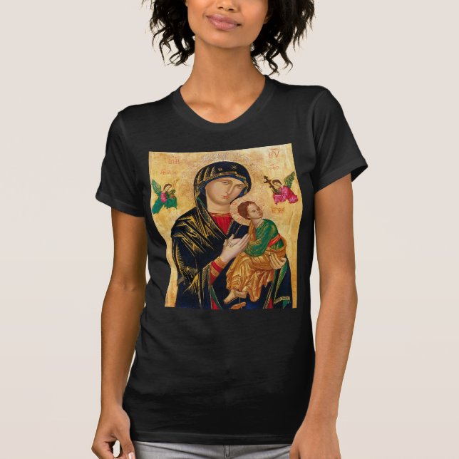 Vår Dam av Perpetual Help Icon Virgin Mary Art T Shirt (Framsida)