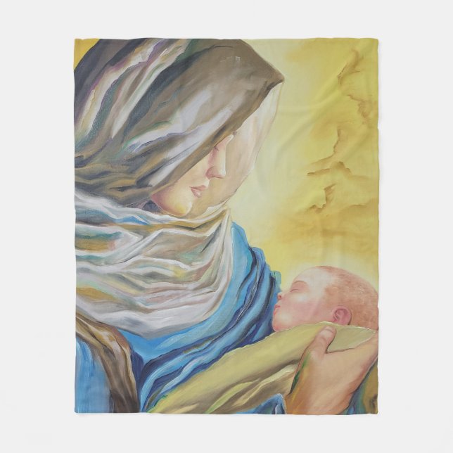 Vår Dam av tystnad som håller baby Jesus Fleecefilt (Framsidan)
