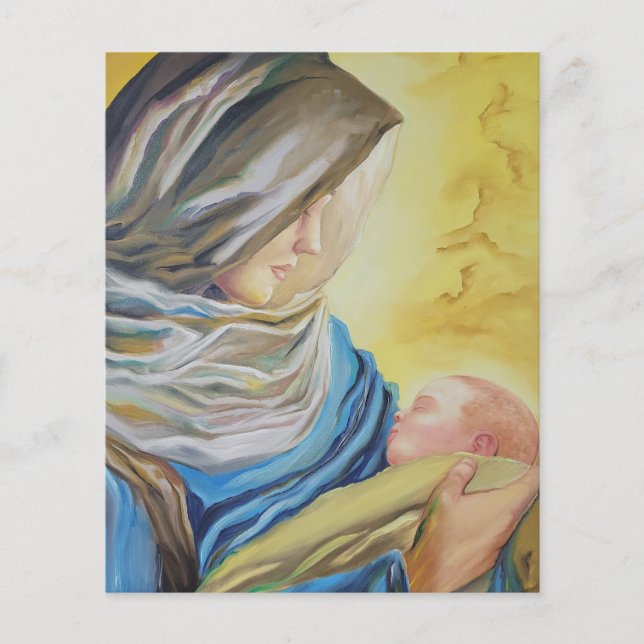 Vår Dam av tystnad som håller baby Jesus Flygblad (Framsidan)