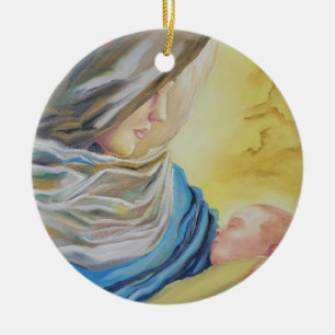 Vår Dam av tystnad som håller baby Jesus Julgransprydnad Keramik