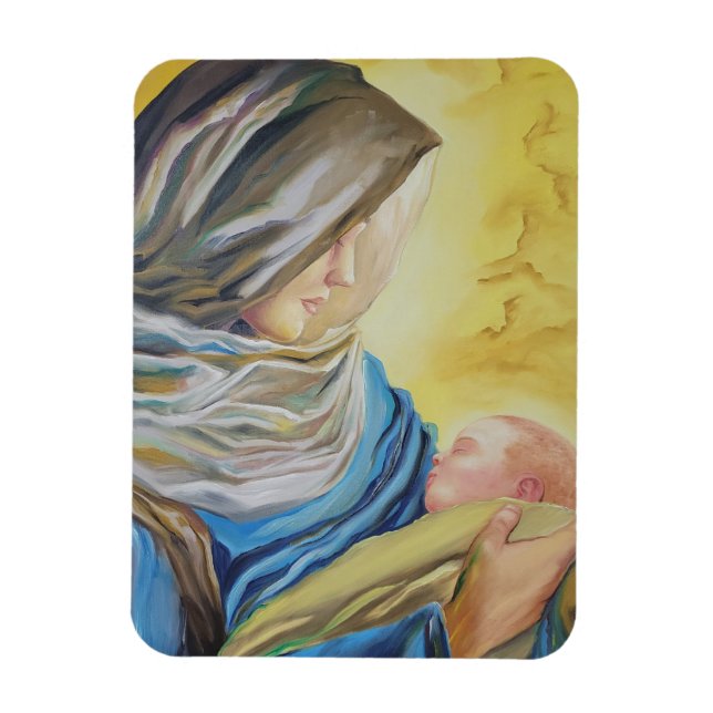 Vår Dam av tystnad som håller baby Jesus Magnet (Vertikal)