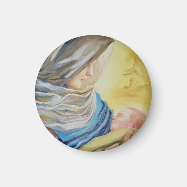 Vår Dam av tystnad som håller baby Jesus Magnet (Framsidan)
